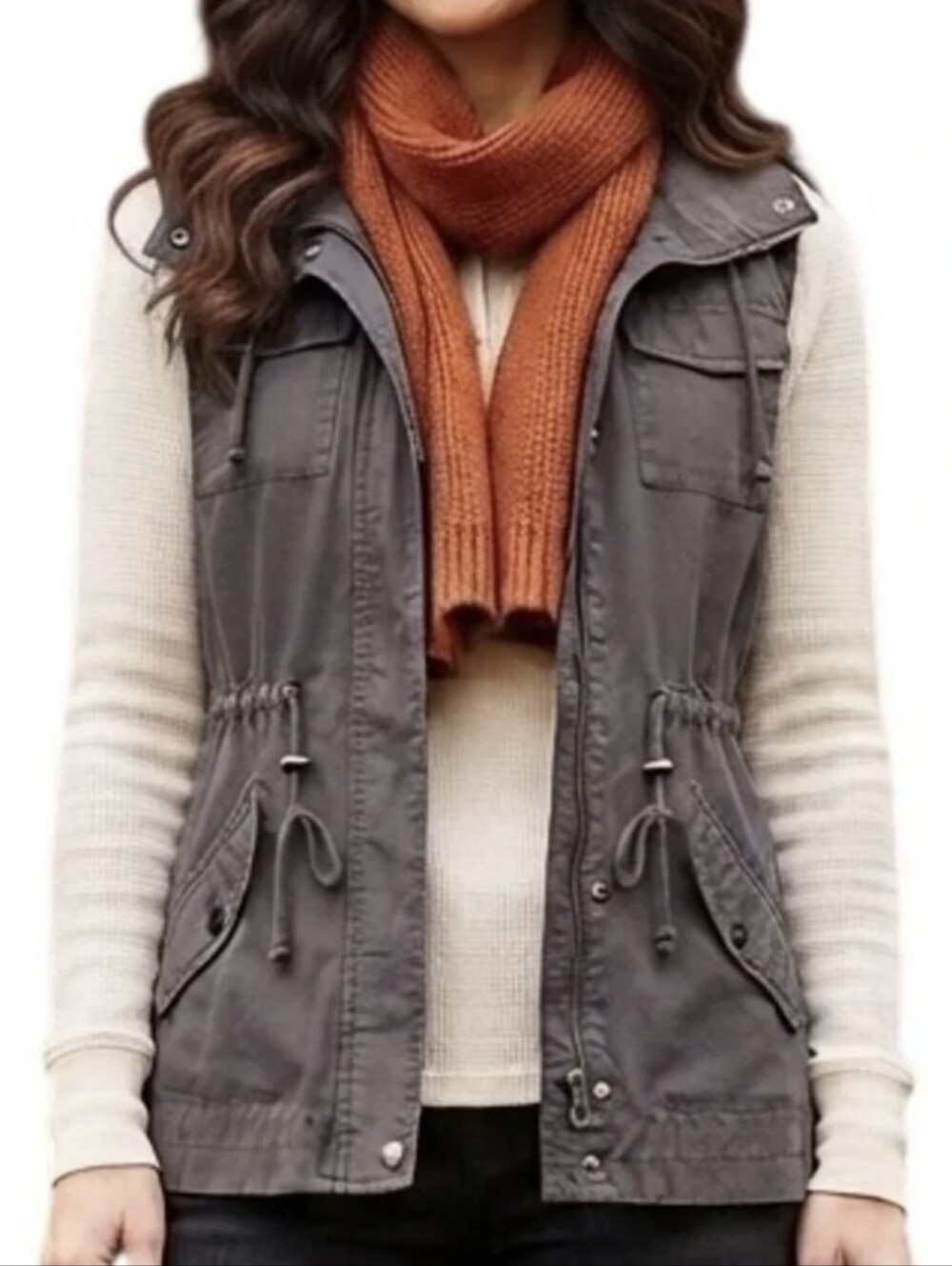 Sebby Collection Gray Cotton Utility Cargo Vest SP